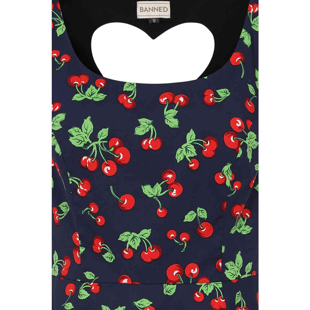 Banned - Nora Heart Cherry Flare jurk - Blauw